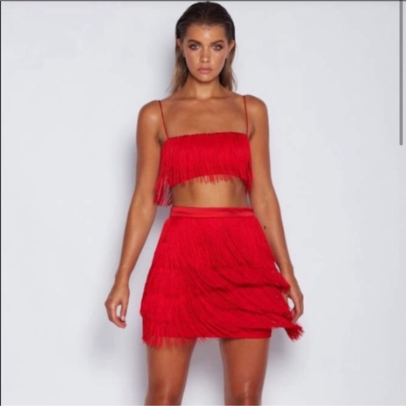 Red fringe two piece set Clearance